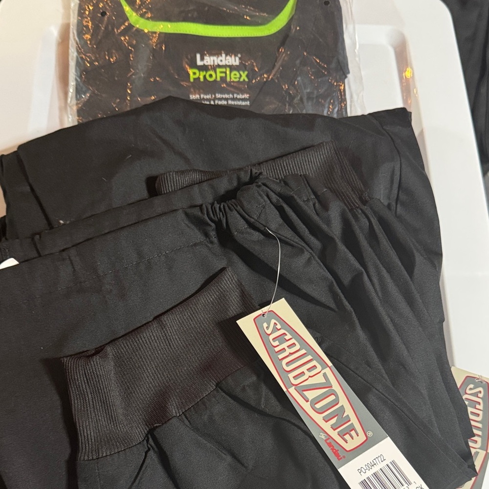 ScrubZone Women’s Black Drawstring Waist Scrub Pants 2 Pair and One Scrub shirt